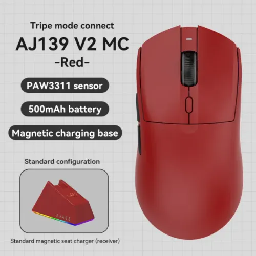Mouse Gamer AJAZZ AJ139 V2 c/ Dock (Preto / Branco / Vermelho)