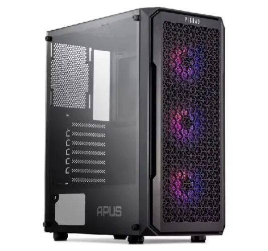 Gabinete Pichau Apus, Mid-Tower, 3 fans, preto.