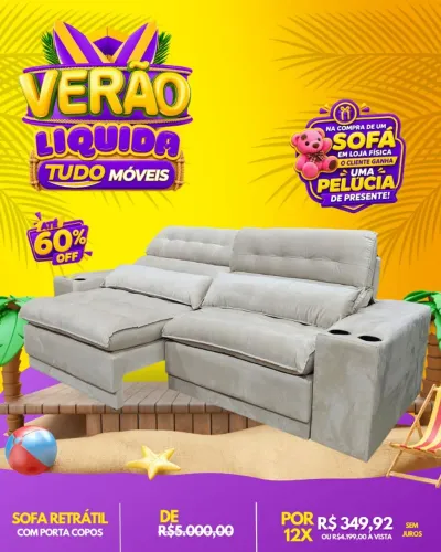 SOFÁ 5 LUGARES RETRÁTIL E RECLINÁVEL COM PORTA COPO E ENTRADA USB