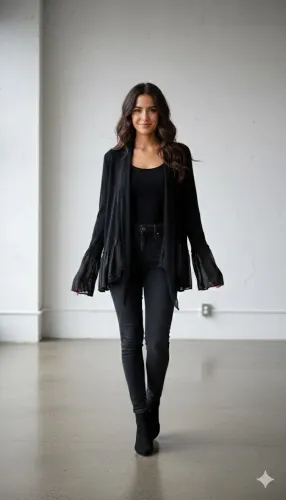Cardigan Preto com Babados - Tamanho P/36 - Em Ótimo Estado - Elegante Delicado