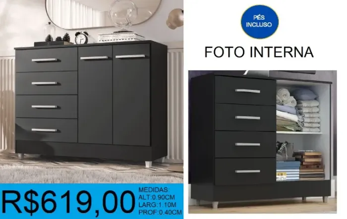 Cômoda alt:90cm larg:1,10m - frete grátis e á pronta entrega!