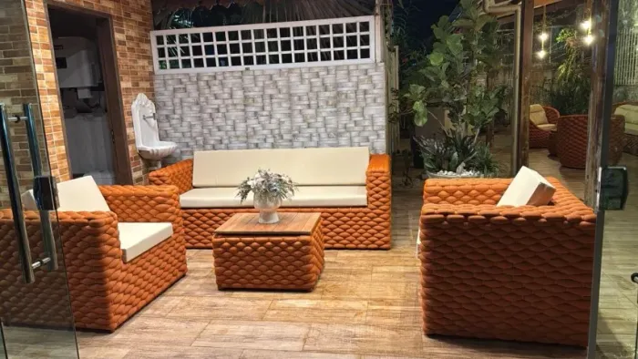 Sofá Quadrado 5 Lugares em Tricô Náutico Promoção Disponível em Cores