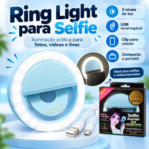 Mini Ring Light LED para Selfie SG-11 - Recarregável