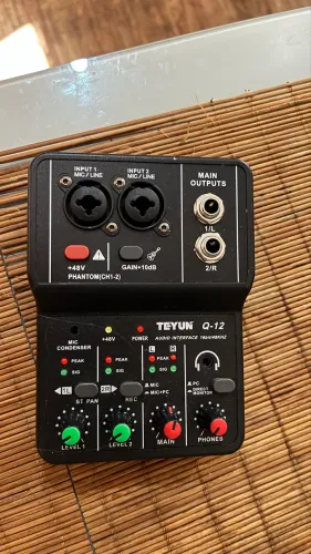 Mesa de som Teyun Q-12 Interface de Áudio USB 2 Canais 48v Phantom Power 