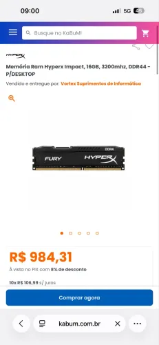 Memória Ram 2x16GB 3200MHz DDR4 hyperX