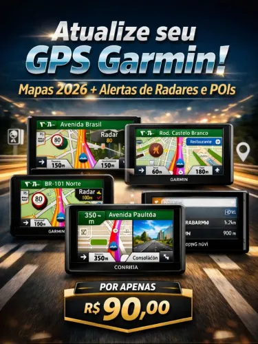 Atualização Garmin Mapas Brasil 2026 + Radares Atualizados + POIs - Evite Multas - GPS