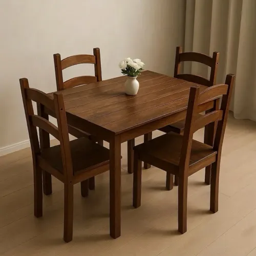 Jogo de Mesa Com 4 Cadeiras em Madeira Maciça de 1 metro x 70 cm Design Rústico Desmontada