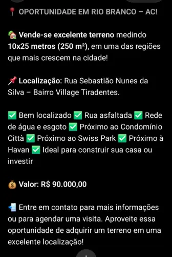 Vendo terreno Próximo a loja Havan, ao condomínio Swiss park e ao condomínio Città.