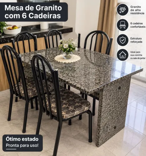 Mesa de Granito com 6 Cadeiras
