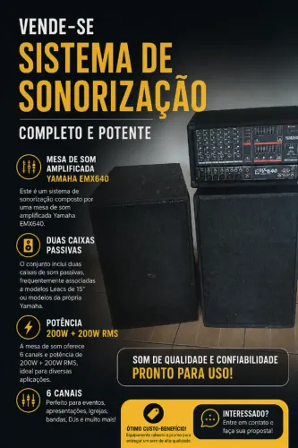 Mesa de som e caixas amplificadas