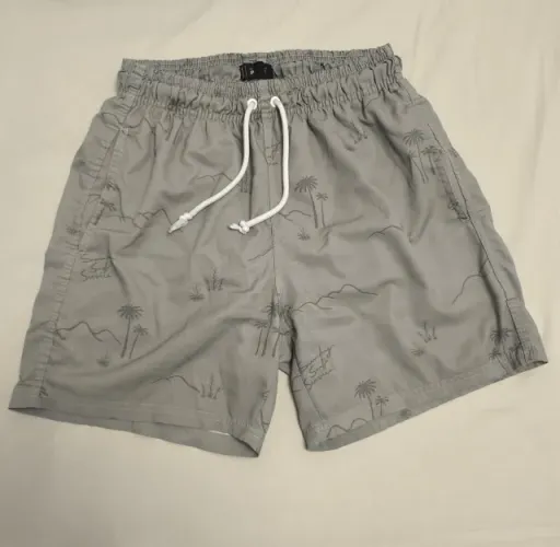 Bermuda shorts moda praia cinza coqueiros tamanho P 40