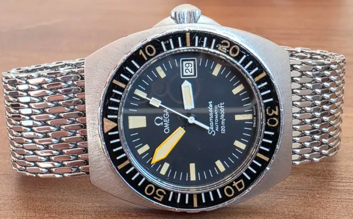 Relógio Omega Seamaster Baby Ploprof 120 m. Pulseira mash original omega. 40x42 mm.