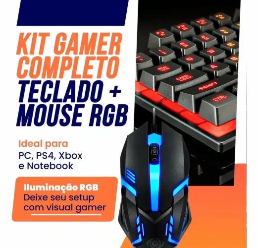 Kit Teclado Mouse Gamer Completo Barato Com Fio Cabo De 1,5m