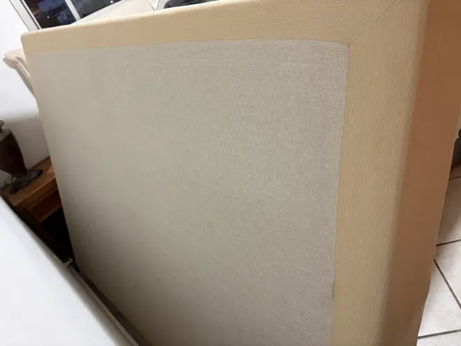 Box para colchão cama casal todo revestido em tecido linhão bege, marca PROBEL