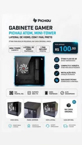 Gabinete pichau Atom + 1 ventoinha