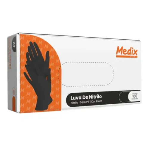 Luva Nitrilo Preta Sem Pó ( P - M - G)