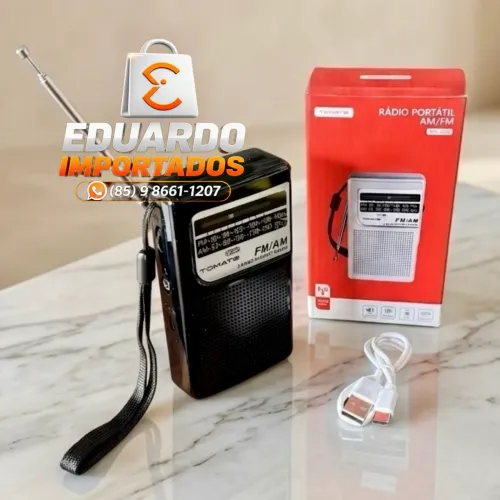 Rádio Portátil AM/FM de Bolso Bateria Recarregável Acompanha Cabo USB