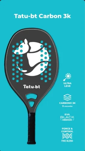 Raquete Beach Tennis Tatu-bt Carbono 3K All Black LE Nova