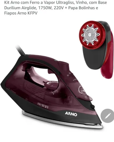 Kit Arno com Ferro a Vapor Ultragliss, Vinho, com Base Durilium Airglide, 1750W, 220V + Pa