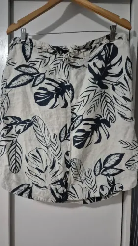 Saia Midi Richards 100% Linho Estampa Folhagem Tam 40