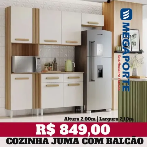 Armário de Cozinha Juna com Balcão 2 Portas 2 Gavetas (Novo) Entrega Grátis! 