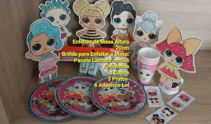 Decoração de Mesa Festa Lol BRINDE: Diversos Itens