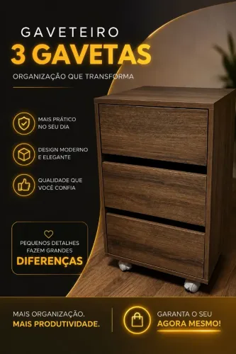 Gaveteiro 3 Gavetas novo montado