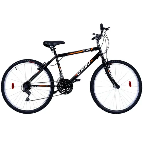 Bicicleta Aro 26 Cairu Flash 21 Marchas Freio V-Brake em Aço Carbono - Preto/Laranja