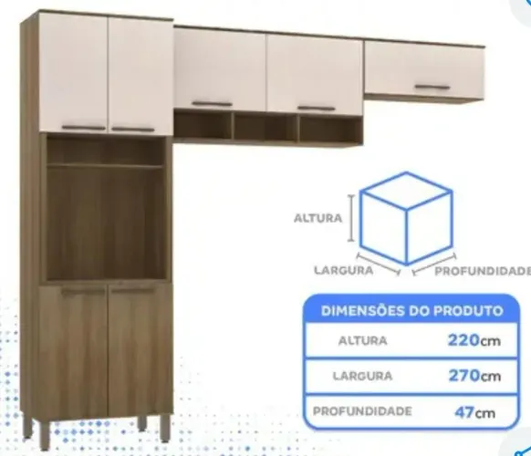 Paneleiro MDF marfim com armário aéreo marfim mdf