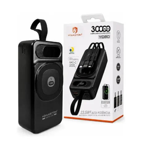 Carregador Portátil 30.000mah Indução Magnética