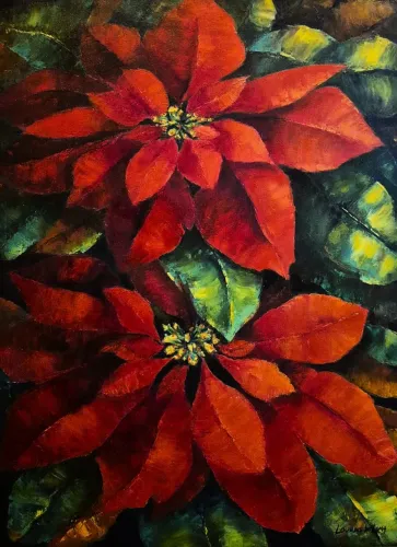 Pintura a óleo com Bicos de Papagaio, medindo 80x60cm