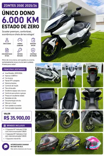 Zontes 350E 2025/26 | 6.000 km | Único Dono | Estado de Zero + Brindes