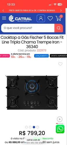 Fogão Cooktop NOVO na caixa Fischer 5 bocas