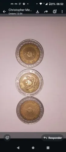 3 moedas, um peso argentino cada emitida em 1992