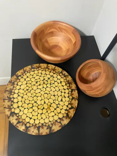 Conjunto em Madeira - Bowls + Bandeja Giratória