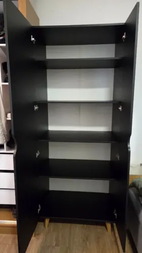 Armário Preto, Duas Portas, 5 Prateleiras