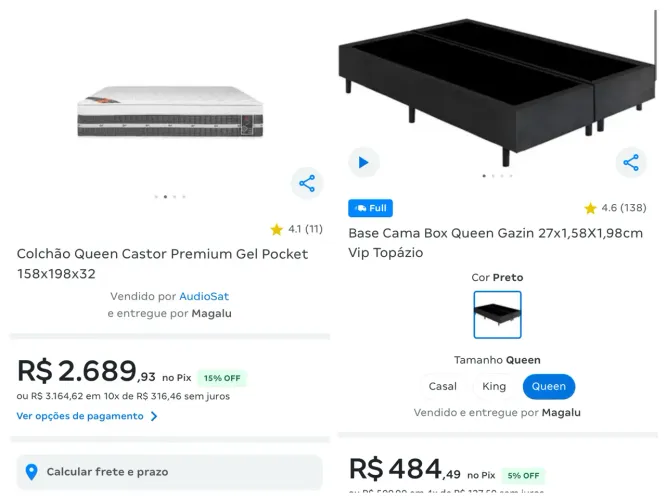 Cama Queen com Colchão Castor Premium Gel Pocket - Excelente Estado - R$ 1.700