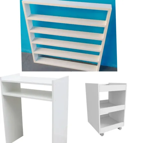 Exposito de esmaltes, mesa & carrinho auxiliar 