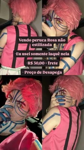 Peruca Rosa curta e Peruca Preta média 
