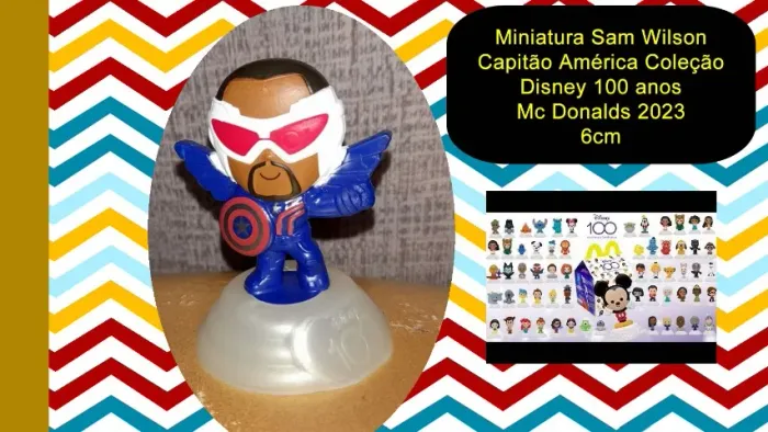 Miniatura Sam Wilson Capitão América Coleção Disney 100 anos Mc Donalds 2023