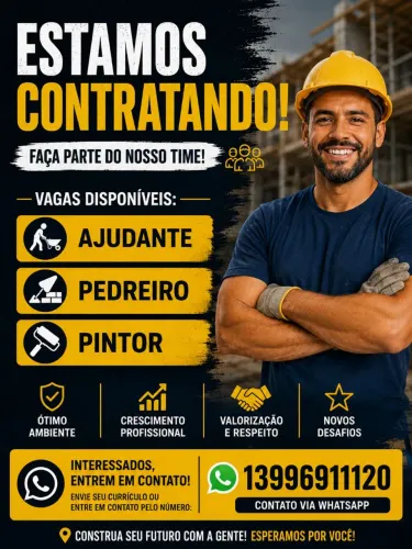 Vagas disponíveis ( construção civil)