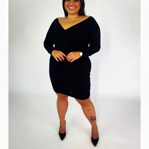 Vestido manga longa canelado Premium tamanho gg preto 