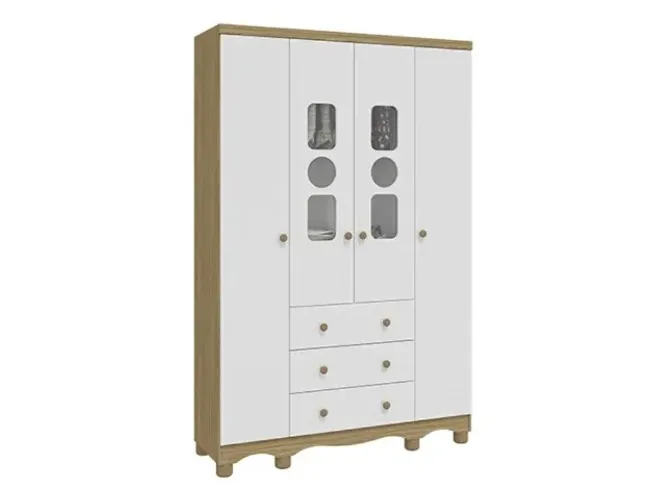 Armário Tedy 4P Branco/Carvalho Até 12x - Frete Grátis