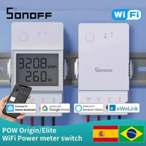 Sonoff Pow Elite Wifi Powr3116d, Monitor de Energia inteligente LCD, Relé Sobrecarga,Alexa