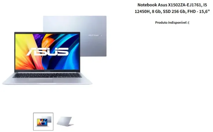 Notebook Asus , I5 12450H, SSD, 8GB, X1502ZA-EJ1761