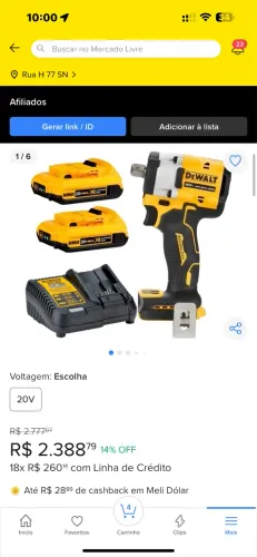 Chave de Impacto Dewalt DCF922B 20V - Kit Completo (2 Baterias + Carregador)