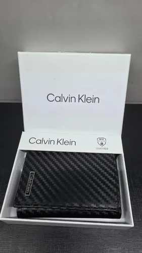 Carteira masculina Calvin Klein couro preto fina bloqueio RFID vertical