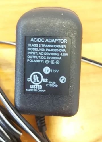 Adaptador Fonte ac/dc Input PA-0320-DVA Input ac 120V 60hz 4.5w Output dc 3v 200mA