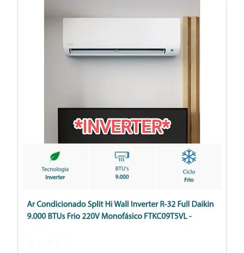 Ar Split Daikin Inverter 9000 BTUs + NOVO + Nota + 1 Ano Garantia + Cartão 12x*