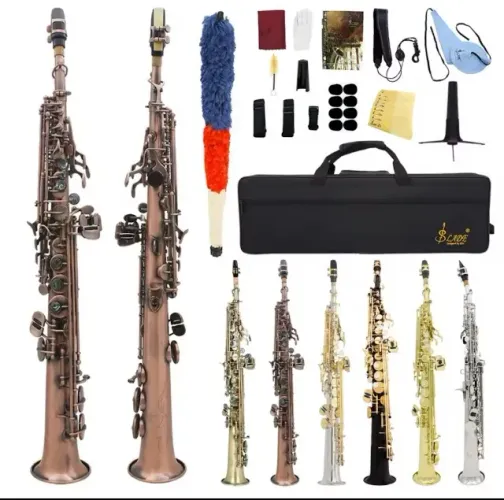 SAX SOPRANO Bb ESCOVADO BRONZE LUTHIERIA PROSPERAR SLADE PROFISSIONAL COM MUITOS ACESSORIO